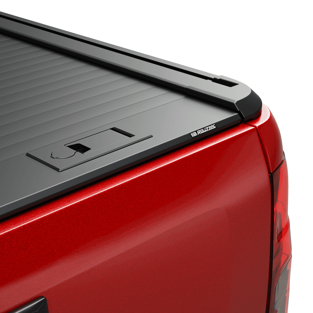 Close-up detail of the EGR Auto RollTrac Manual aluminium slats and side rail on a Mitsubishi Triton MQ/MR