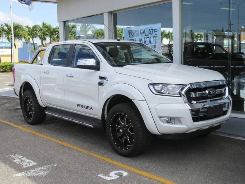 White Ford Ranger PXII equipped with Australian-made EGR Fender Flares – wide-body stance, passenger side view