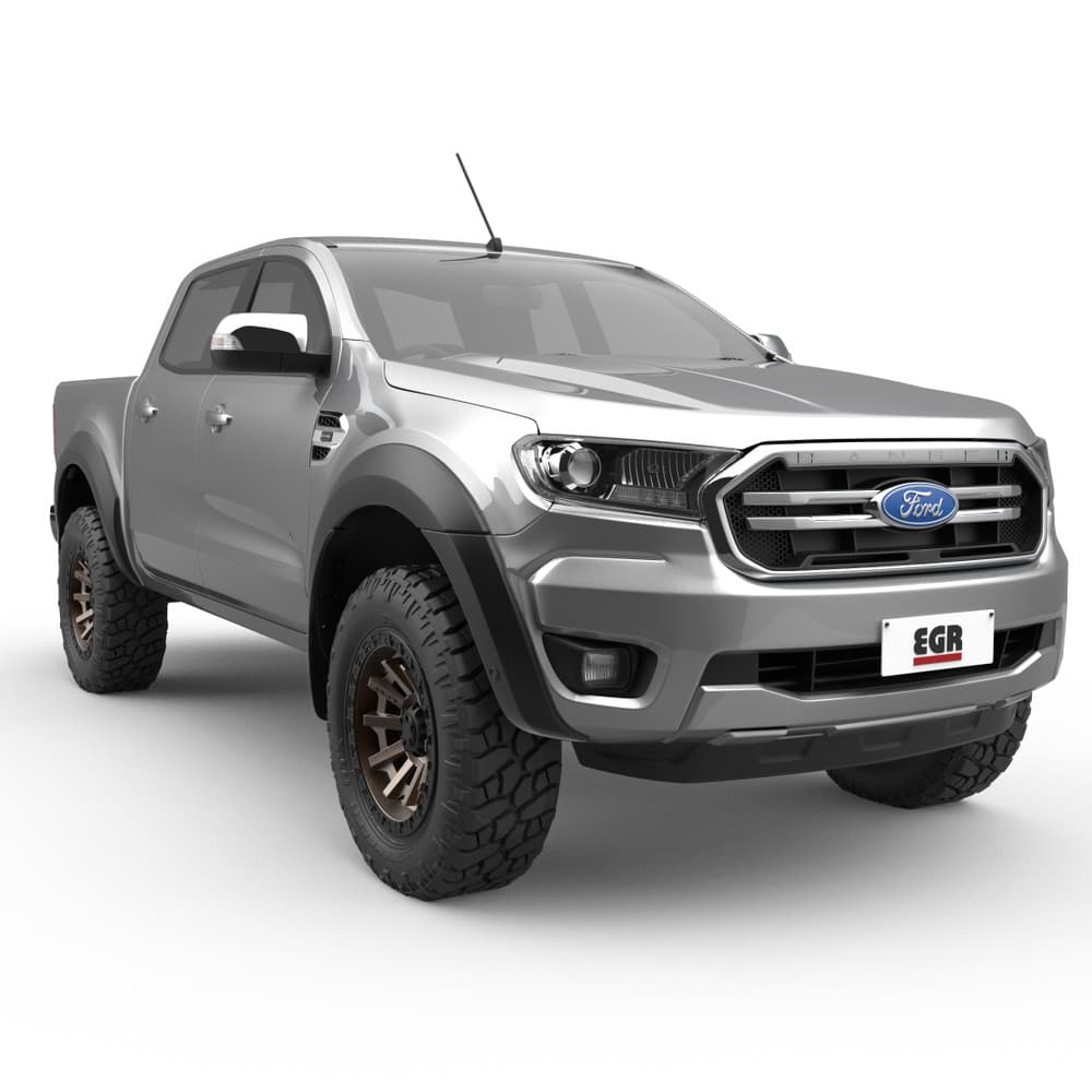 Ford Ranger PX with EGR Fender Flares – angled front view showing seamless fitment and added tyre coverage