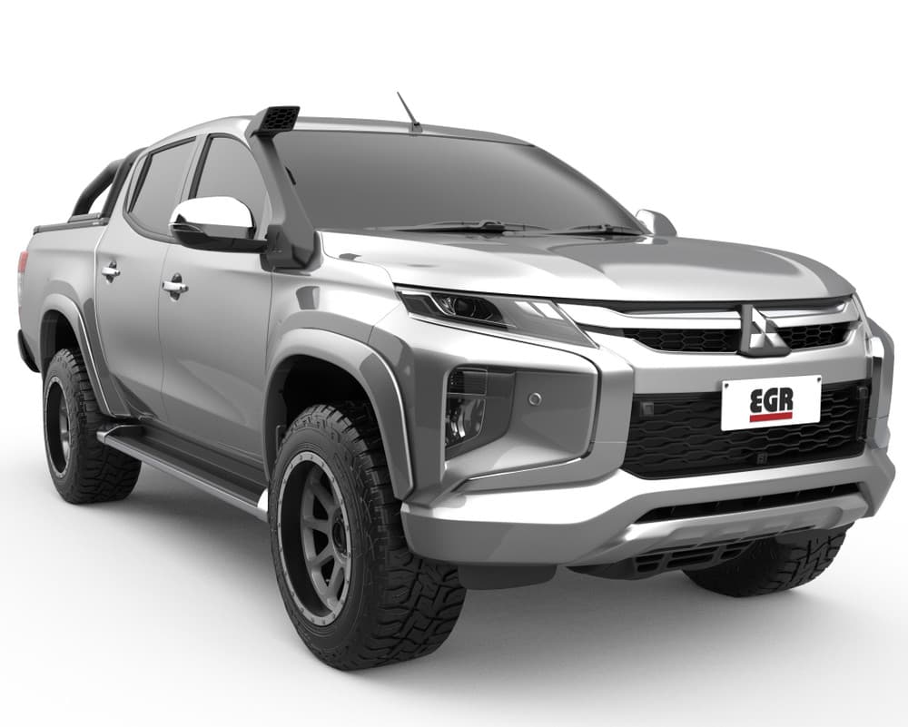 Silver Mitsubishi Triton MR equipped with EGR Fender Flares, highlighting improved tyre coverage and bold appearance