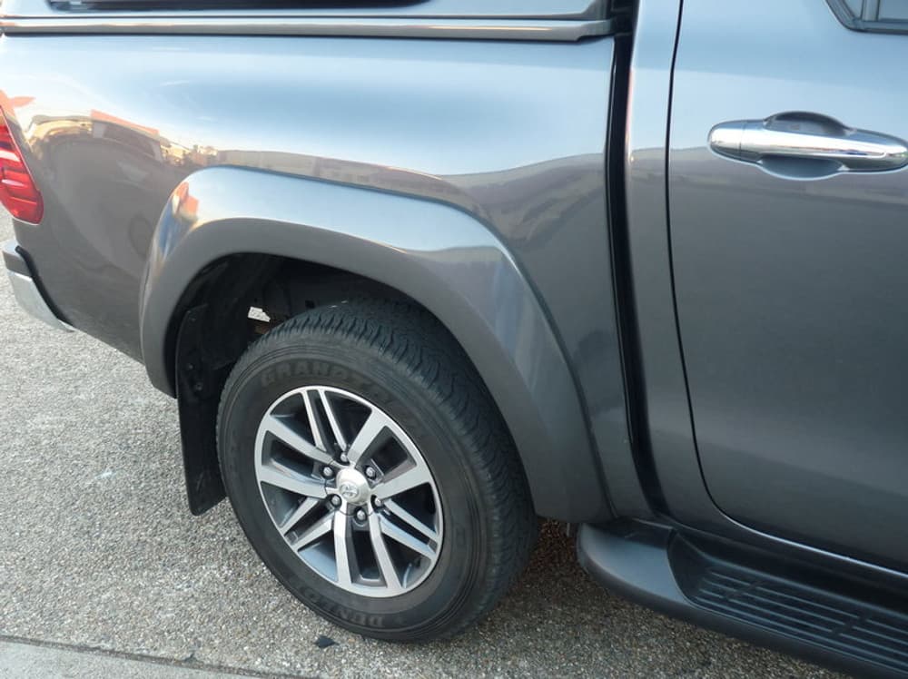 Toyota Hilux rear-side angle displaying EGR Fender Flares and extended tyre coverage