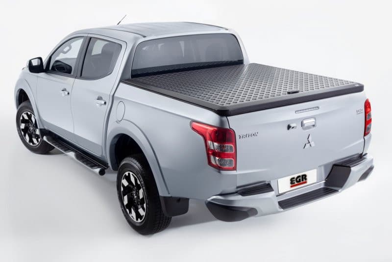 Silver Mitsubishi Triton MQ/MR with EGR Load Shield – rear tub protection and matte black finish visible