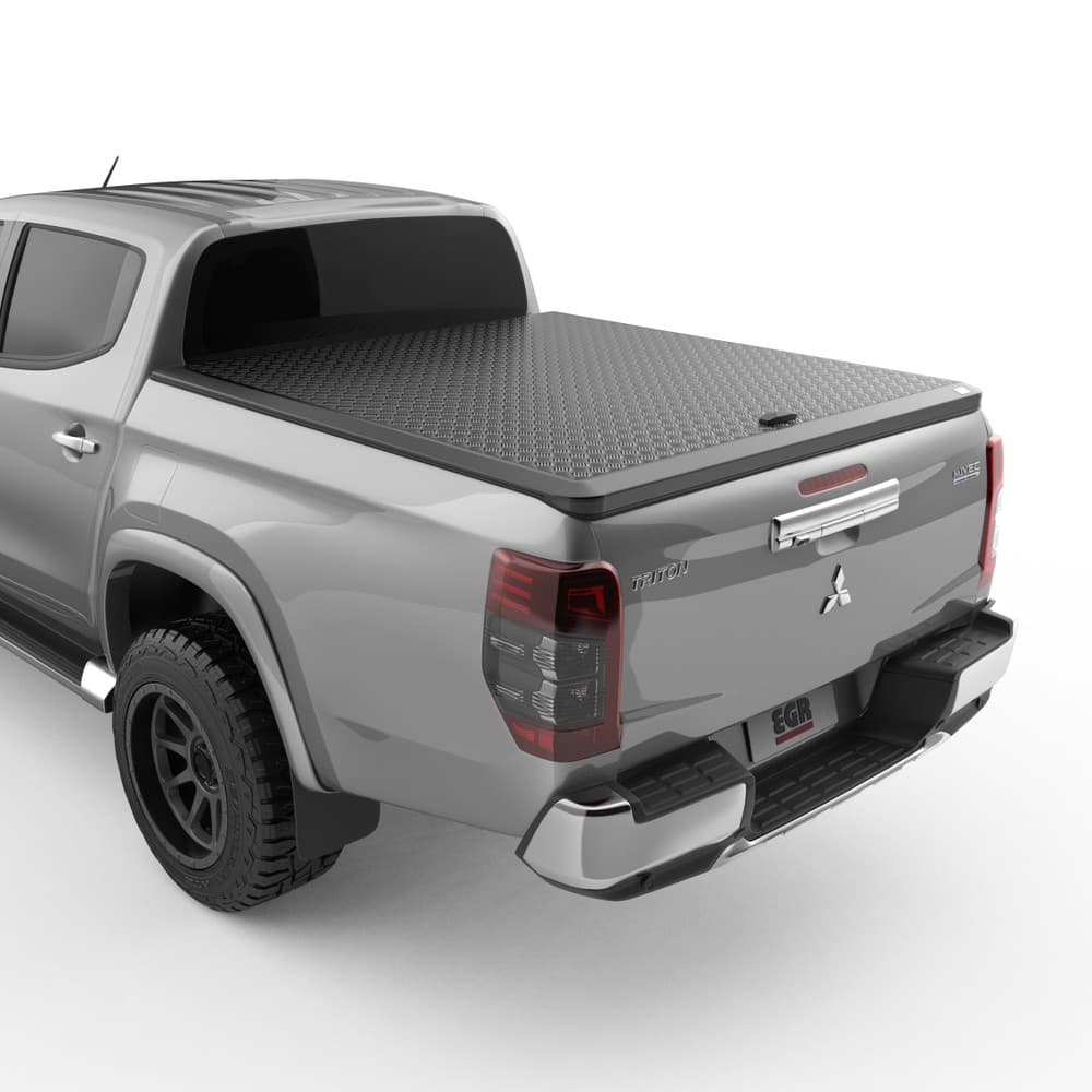 Mitsubishi Triton MQ/MR EGR Load Shield installed – angled rear view highlighting secure tub cover and alloy side rails
