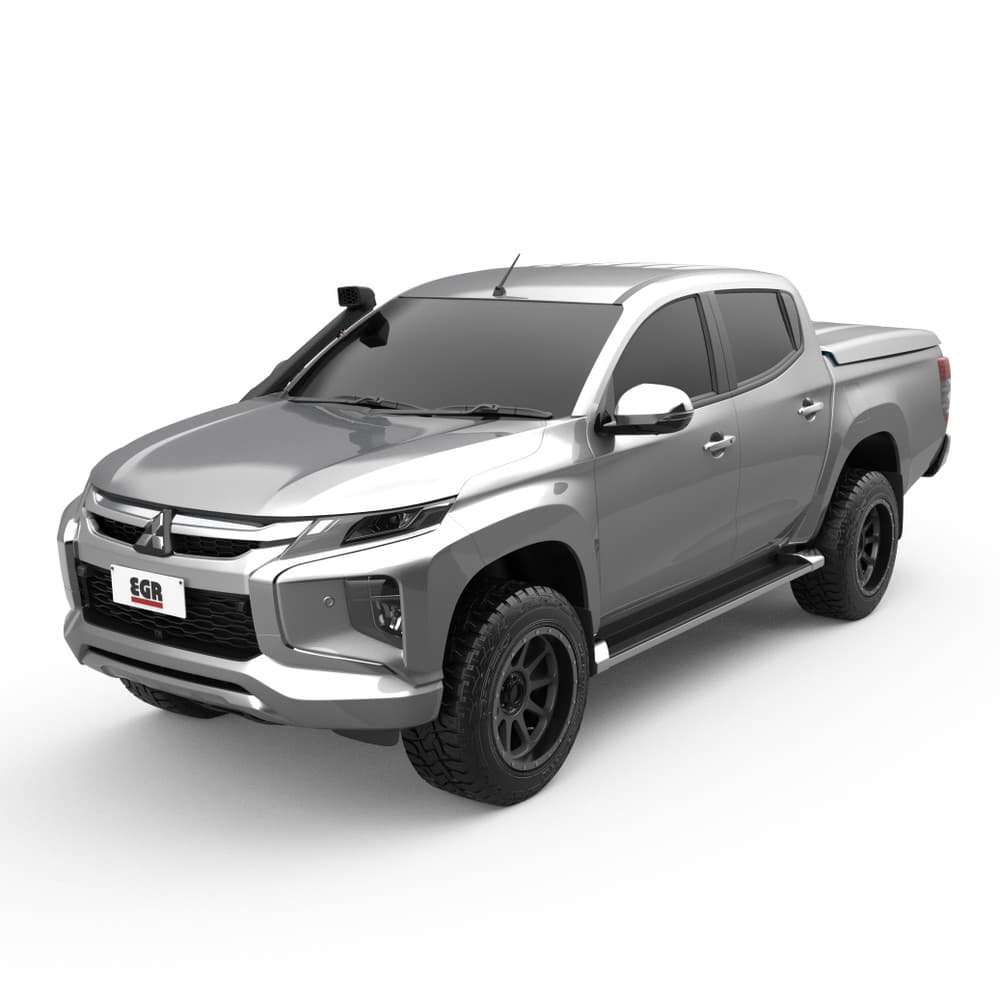 Mitsubishi Triton MQ/MR in white fitted with EGR 1 Piece Hard Lid, rear three-quarter view showing gas-strut supported design