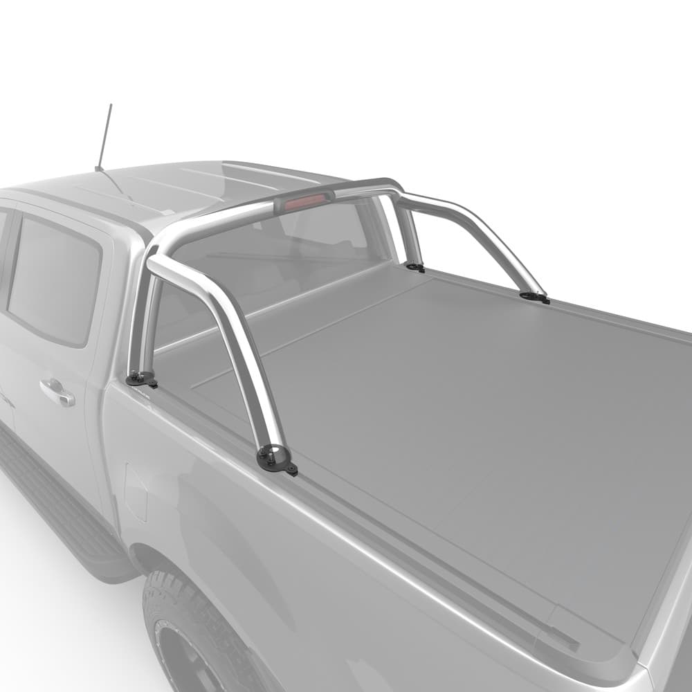 Close-up view of EGR Sports Bar Adapter Kit brackets on Ford Ranger PX, showing powder-coated black finish and secure mounting design