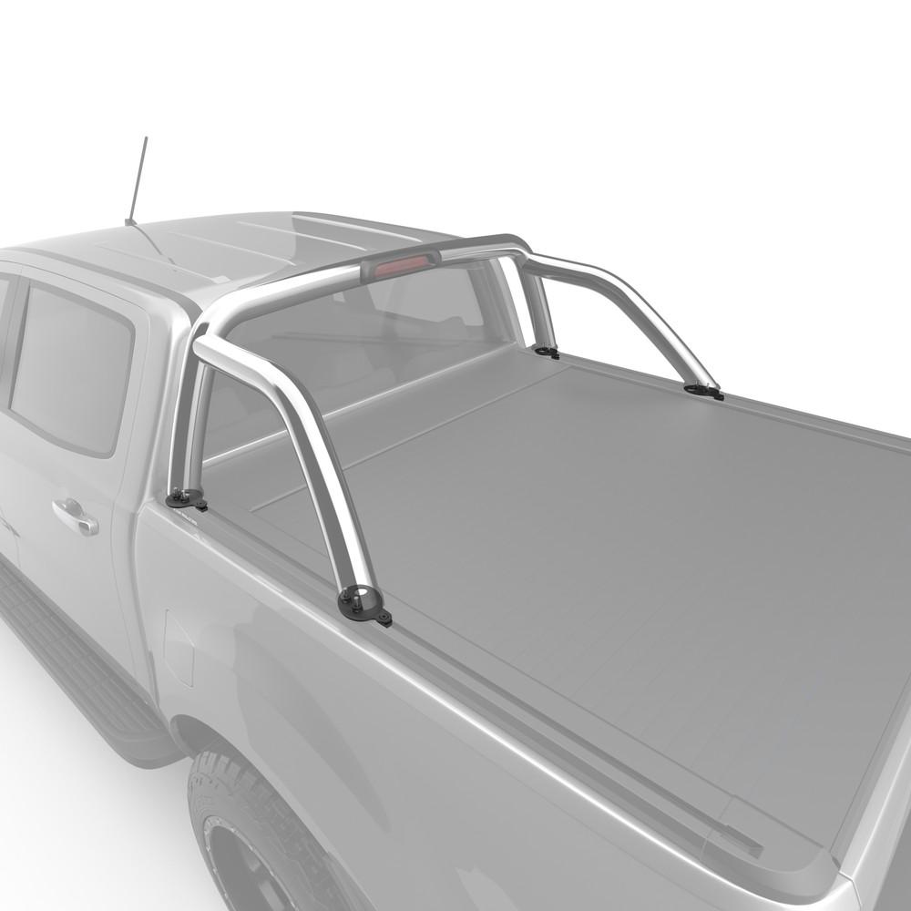 Close-up view of EGR Sports Bar Adapter Kit brackets on Ford Ranger PX, showing powder-coated black finish and secure mounting design