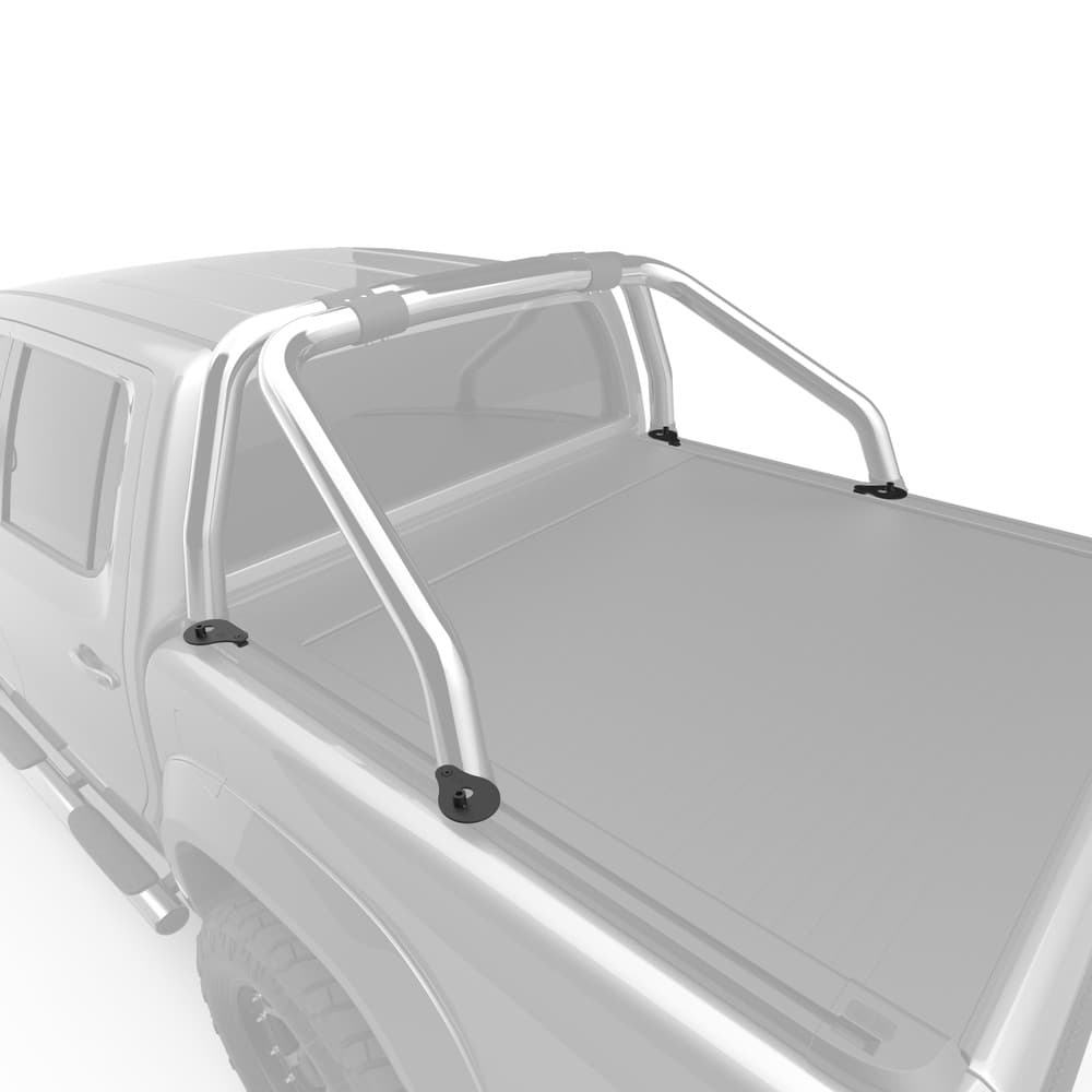 Internal tub view of VW Amarok with EGR RollTrac Sports Bar Adapter Kit, showing secure mounting points and sports bar lift clearance