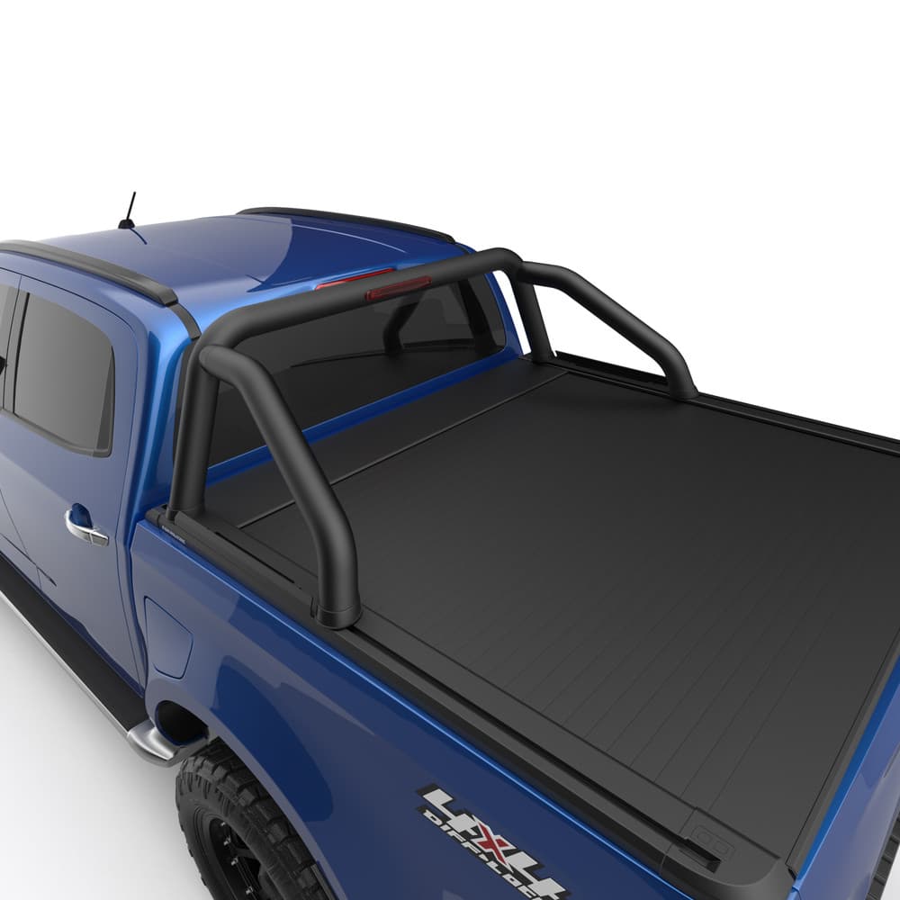 Close-up of EGR Sports Bar Adapter Kit on Isuzu D-Max 2020, showing black powder-coated bracket and secure sports bar mounting