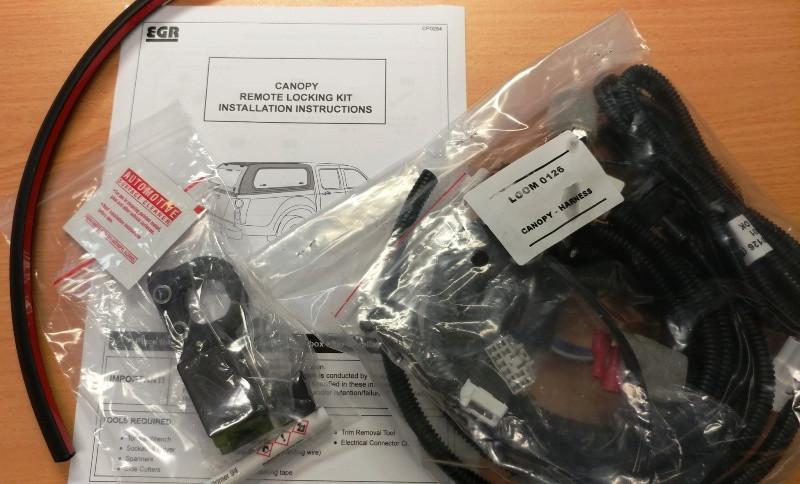 EGR Canopy Remote Locking Kit for Holden Colorado, showing plug-and-play wiring harness and components for central locking integration
