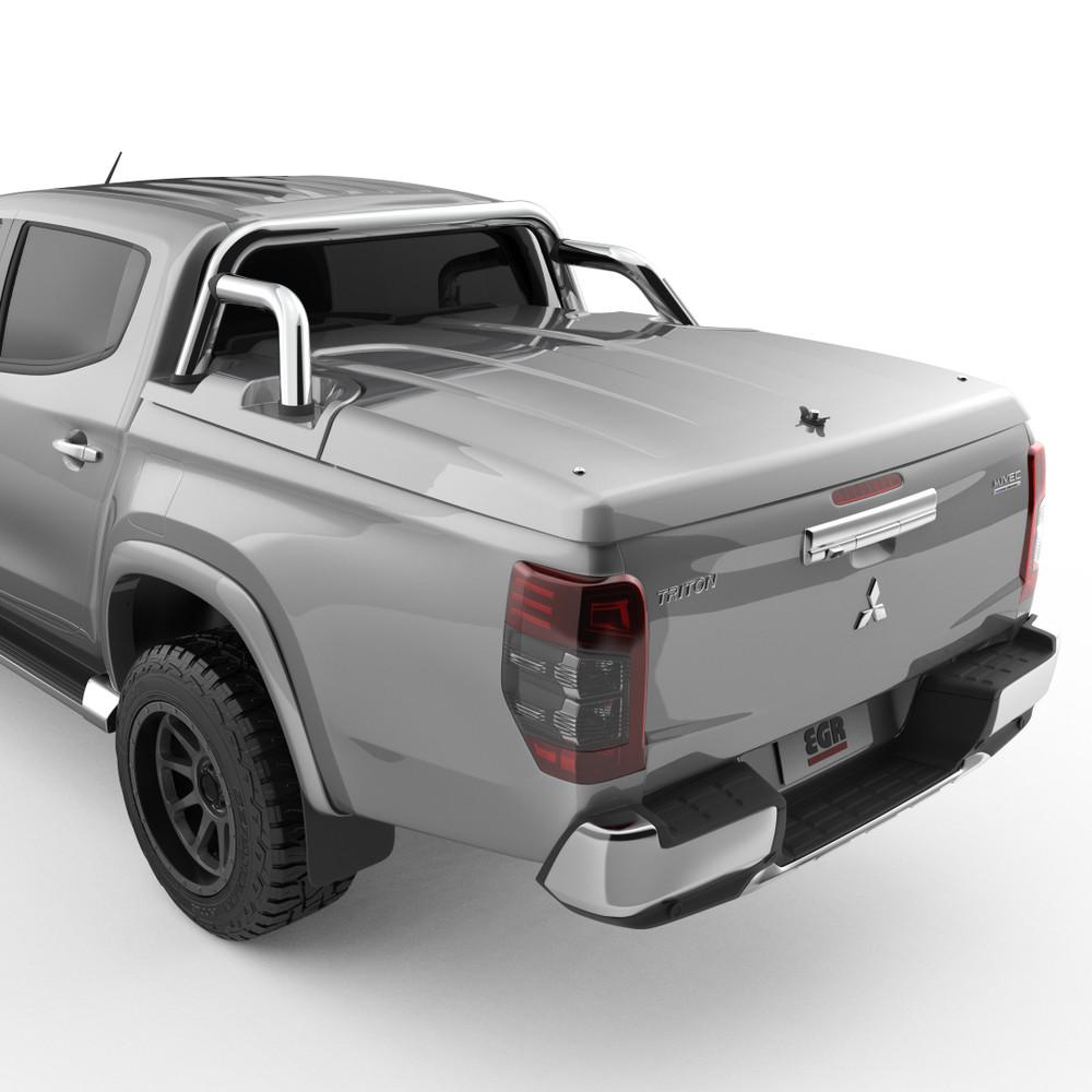 Mitsubishi Triton MQ/MR with EGR 3 Piece Hard Lid, rear three-quarter view showing sports bar compatibility and streamlined tub cover