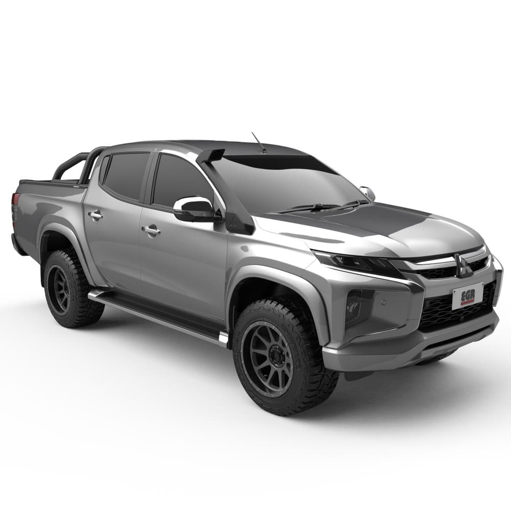 Front three-quarter view of Mitsubishi Triton MQ/MR equipped with EGR RollTrac Sports Bar, displaying rugged styling and premium finish