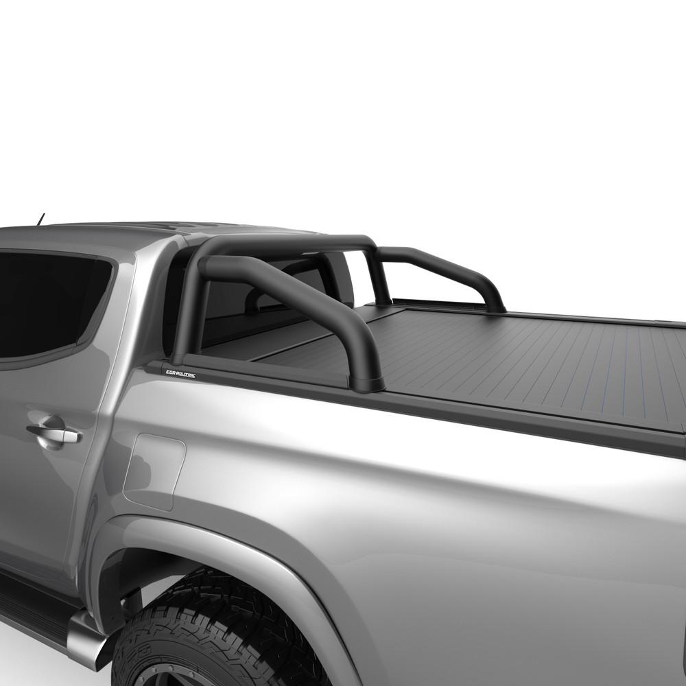 Close-up side view of Mitsubishi Triton MQ/MR with EGR RollTrac Sports Bar, highlighting seamless mounting to RollTrac side rails