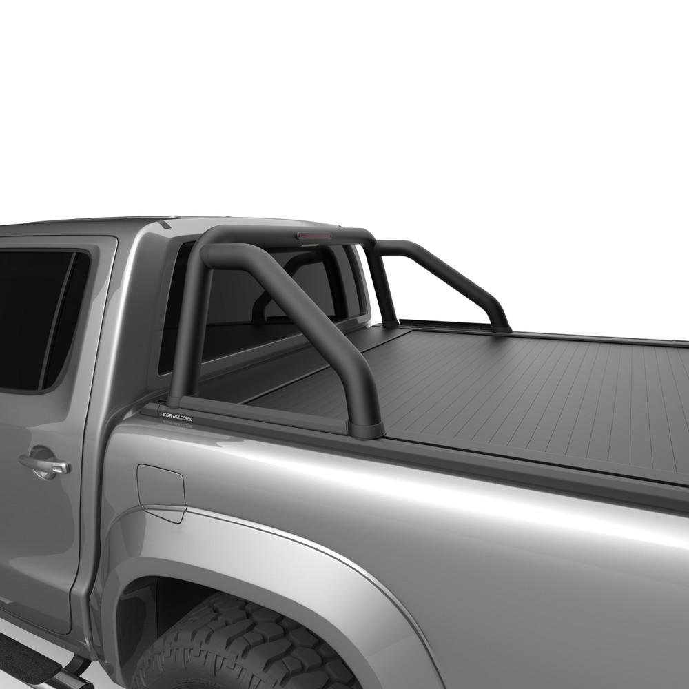 Close-up side view of Volkswagen Amarok with EGR RollTrac Sports Bar, highlighting seamless integration with RollTrac side rails