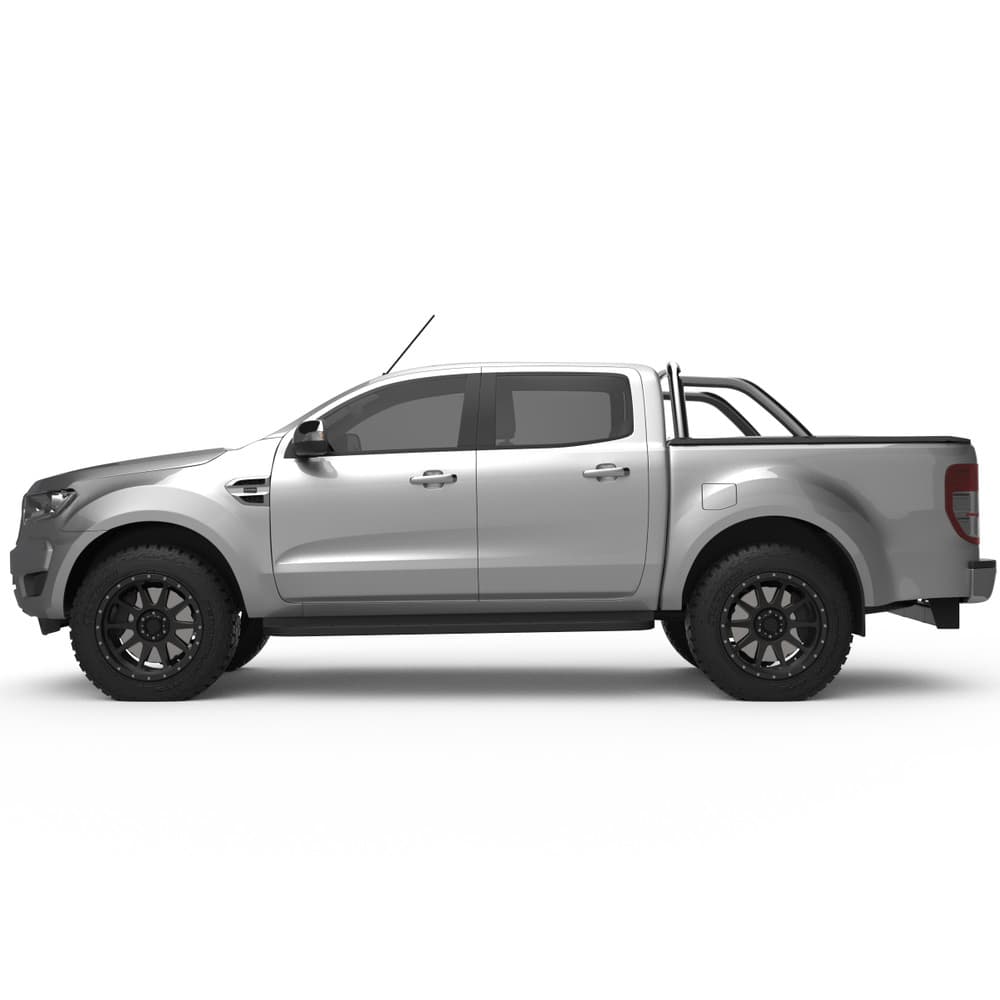 Side profile of Ford Ranger PX featuring EGR Soft Tonneau Cover for XLT sports bar models, showing clean cab-to-tub integration