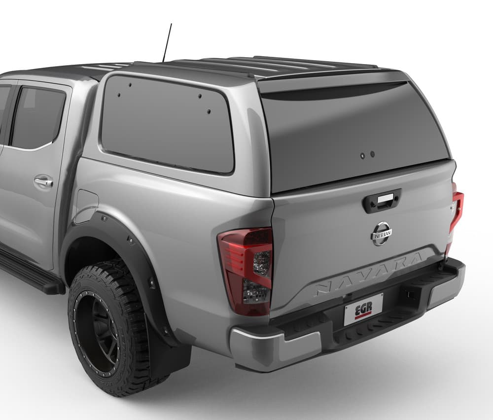 Nissan Navara MY21 fitted with EGR GEN3 Canopy, rear three-quarter view showing frameless windows and sleek integrated design