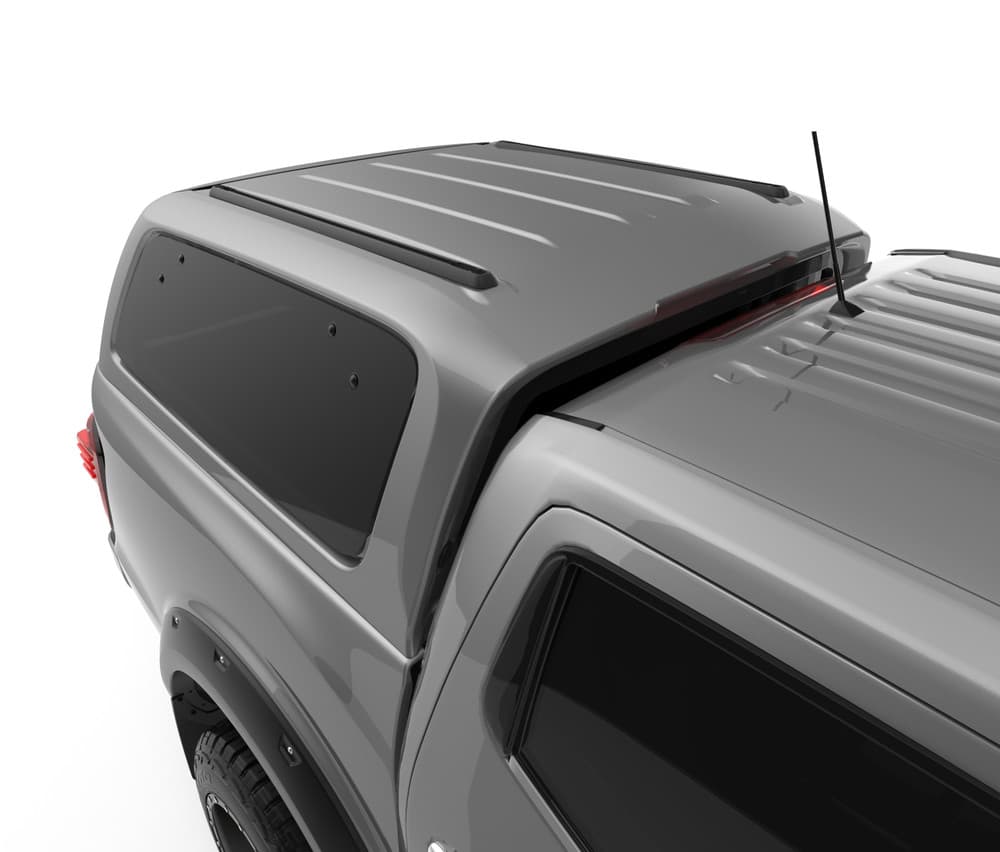 Close-up of EGR GEN3 Canopy roof rails on Nissan Navara MY21, highlighting aerodynamic shape and crossbar mounting points
