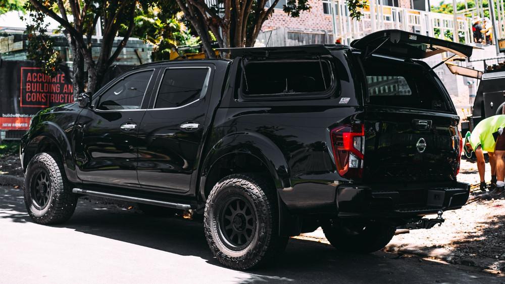 Nissan Navara MY21 EGR GEN3 Canopy pictured outdoors, showcasing frameless side windows and clean factory-style integration