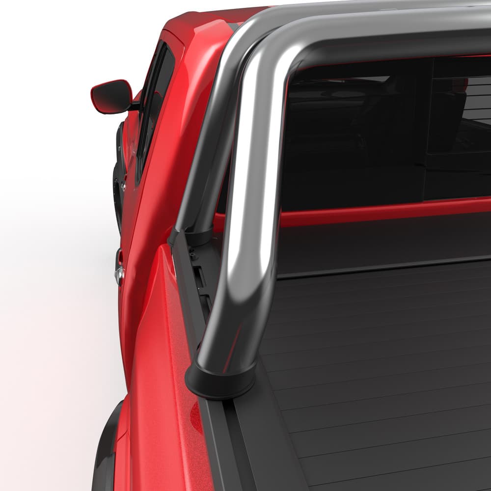 Close-up of Nissan Navara MY21 sports bar base fitted with EGR RollTrac Sports Bar Adapter Kit bracket