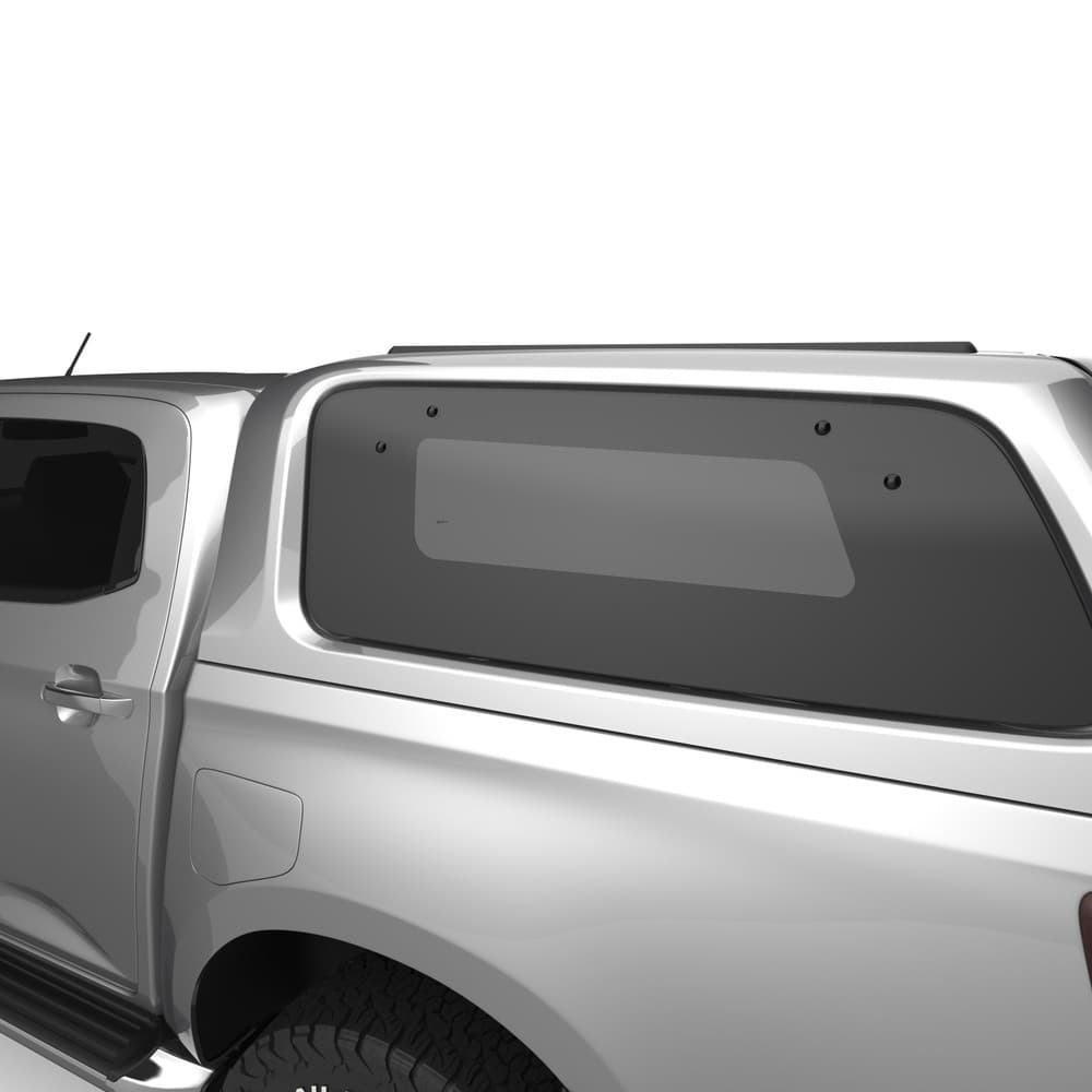 Front three-quarter view of Mazda BT-50 equipped with EGR GEN3 Canopy, highlighting colour-matched finish and aerodynamic styling