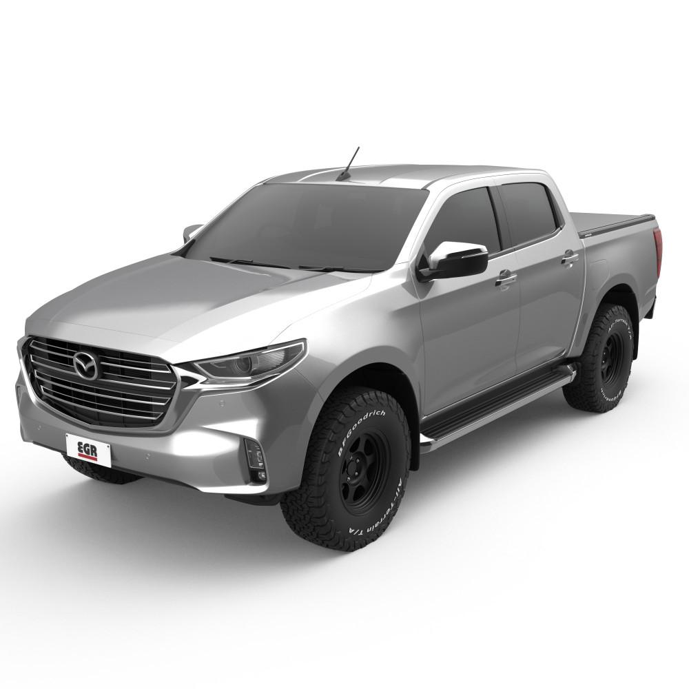 Side profile of Mazda BT-50 2020 equipped with EGR RollTrac Electric E3, displaying sleek integrated electric tray cover