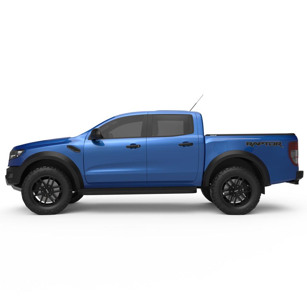 Side profile of Ford Raptor equipped with EGR RollTrac Electric E3, displaying sleek black aluminium slat design
