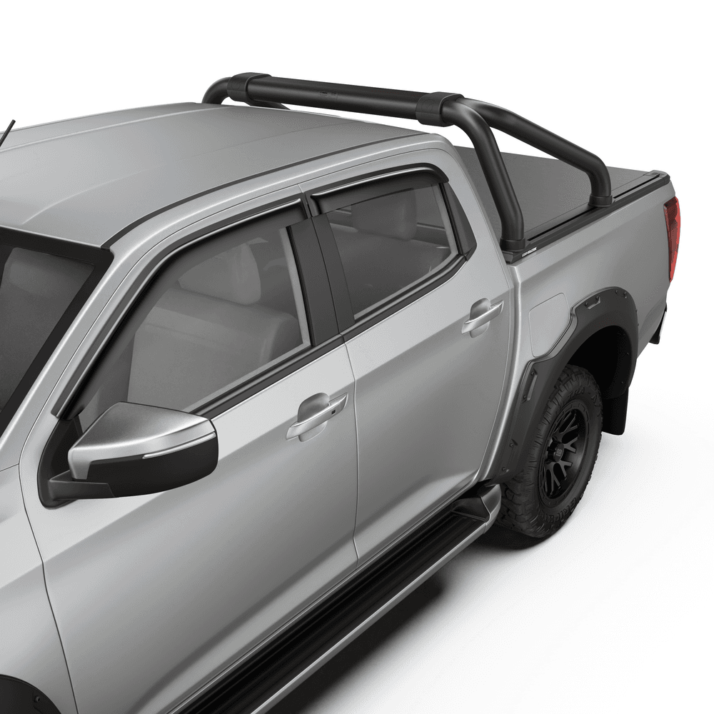 Rear and side view of Mazda BT-50 with EGR RollTrac sports bar installed, featuring integrated brake light and seamless RollTrac compatibility