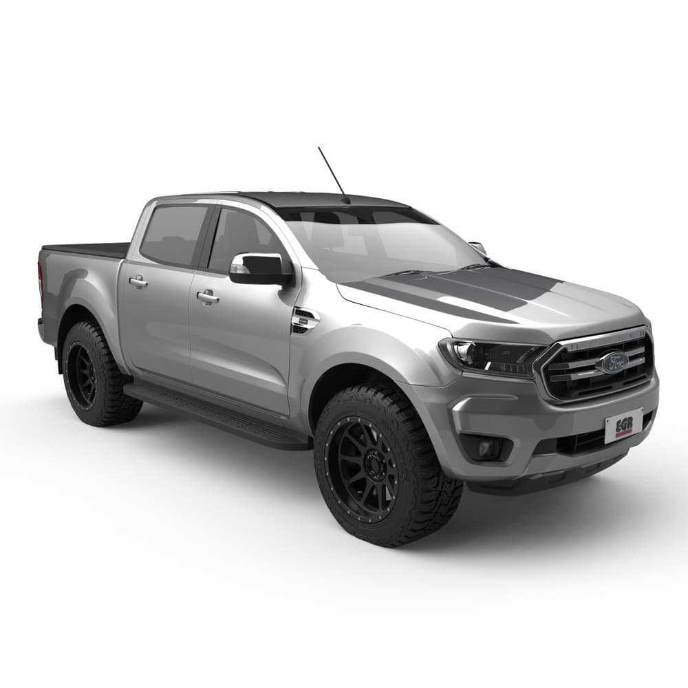 Side view of a Ford Ranger PX fitted with the EGR Soft Tonneau Cover in matte black vinyl