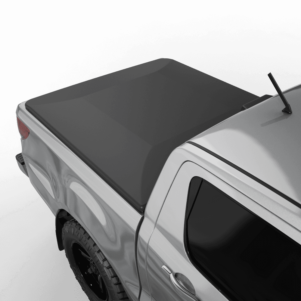 Close-up of the EGR No-Drill Soft Tonneau Cover on a Mazda BT-50, highlighting the smooth vinyl finish and clamp-mounted edge