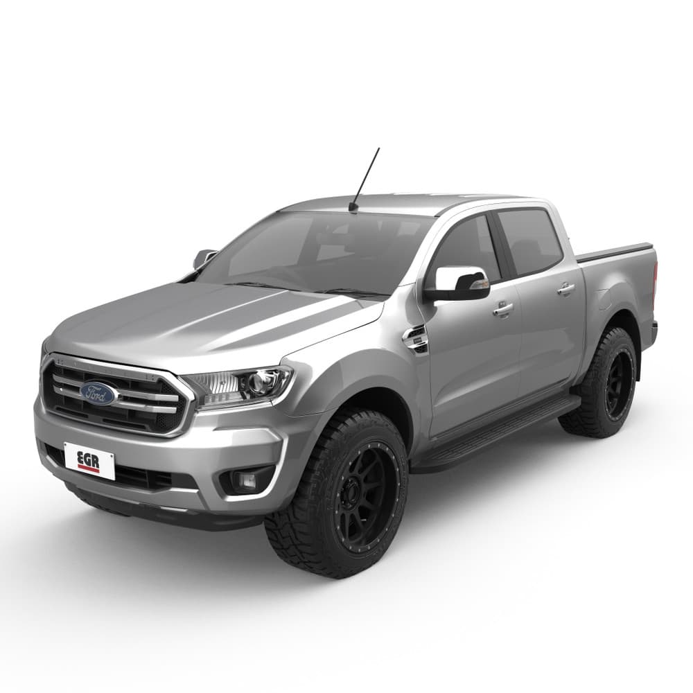 Front angle view of a Ford Ranger PX equipped with the EGR Load Shield hard tray cover