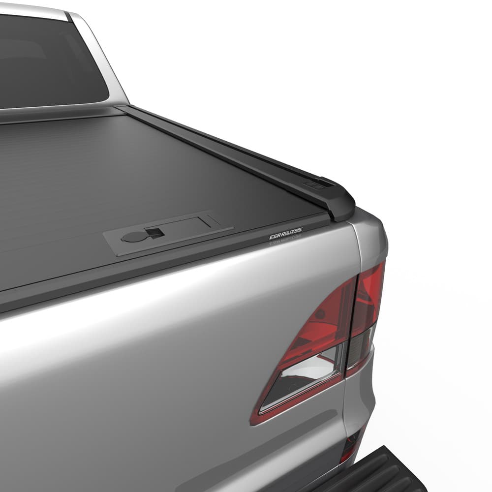 Side view of the Mazda BT-50 tray showing the EGR RollTrac Manual cover partially open