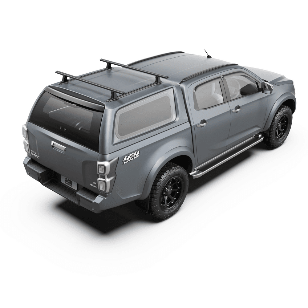 Isuzu D-Max 2020 with EGR GEN3 Canopy Roof Rack Kit showing the black powder-coated internal support frame