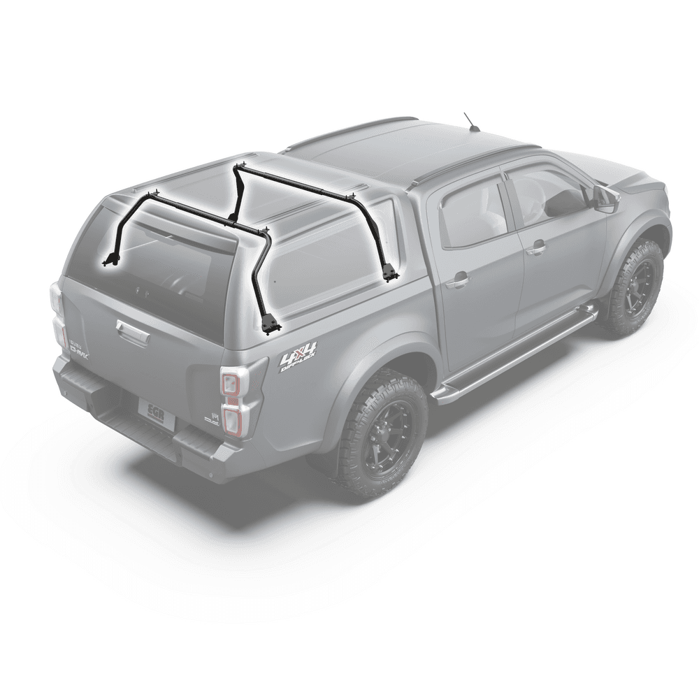 Isuzu D-Max 2020 with EGR GEN3 Canopy Roof Rack Kit showing the black powder-coated internal support frame