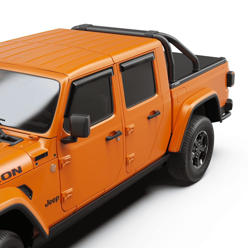 Close-up of the EGR RollTrac Sports Bar attachment point on a Jeep Gladiator