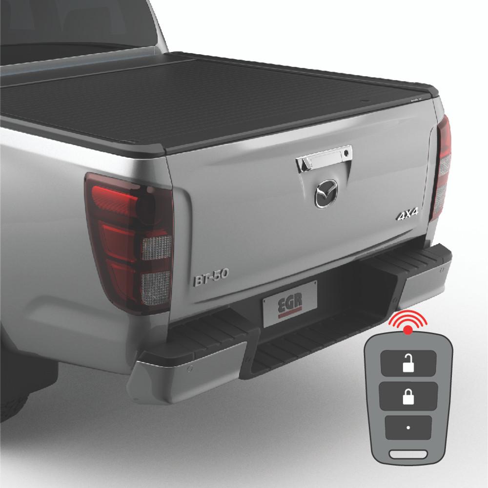 Rear view of a Mazda BT-50 2020 equipped with the EGR Tailgate Remote Locking Kit