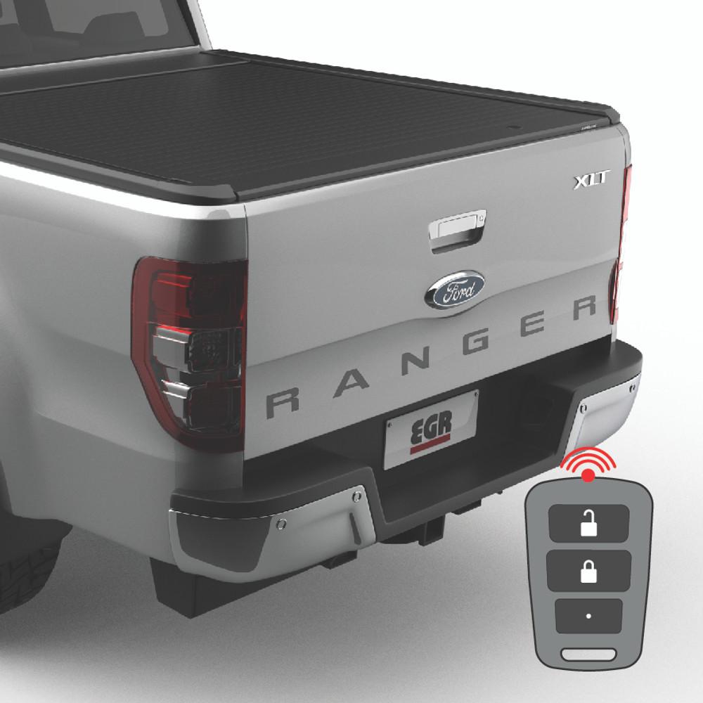 Close-up of a Ford Ranger PX 2011–2022 tailgate showing the EGR Tailgate Remote Locking Kit