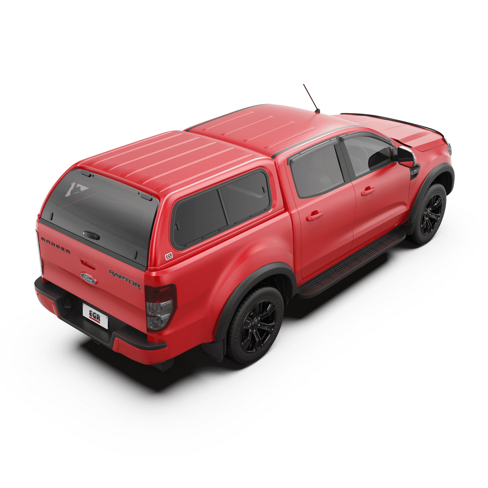 Left-side rear view of a Ford Ranger Raptor PX showcasing the EGR Premium Canopy