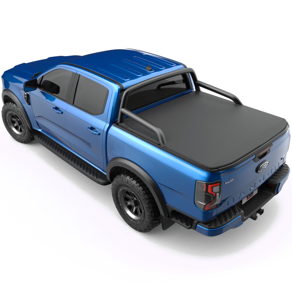 Rear angled view of the Ford Ranger RA fitted with an EGR Soft Tonneau Cover