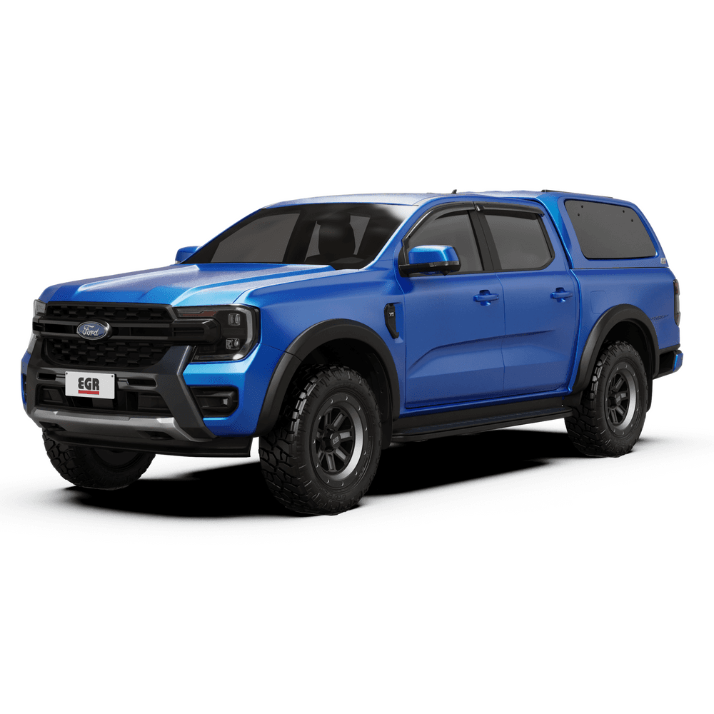 Left rear three-quarter view of Ford Ranger RA equipped with EGR GEN3 Canopy