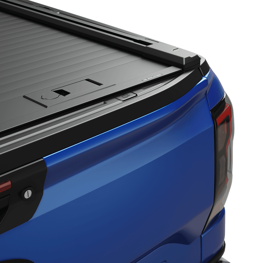 Close-up of RollTrac Manual latch handle on Ford Ranger RA tray