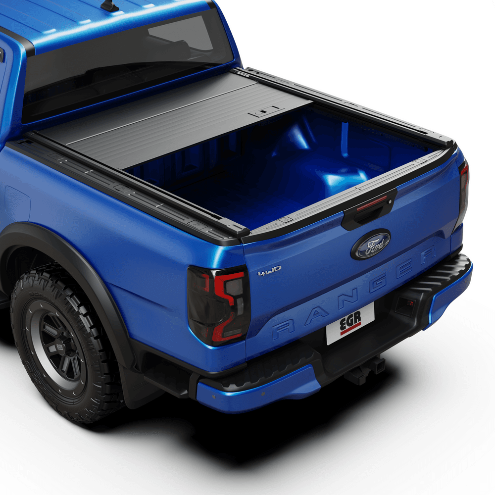 Rear angle view of Ford Ranger RA showing the EGR RollTrac Manual roller cover