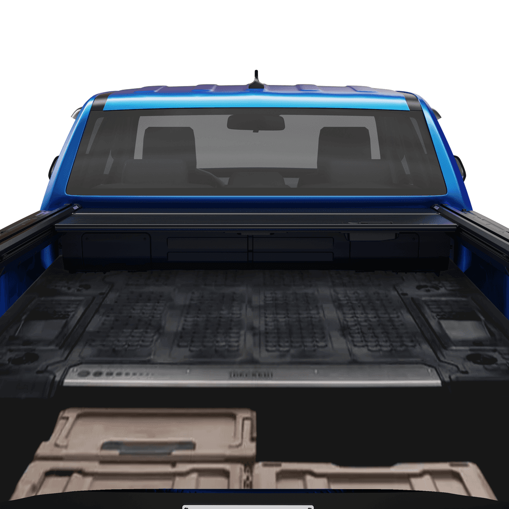 Open tailgate view of Ford Ranger RA showing the EGR RollTrac Manual in use