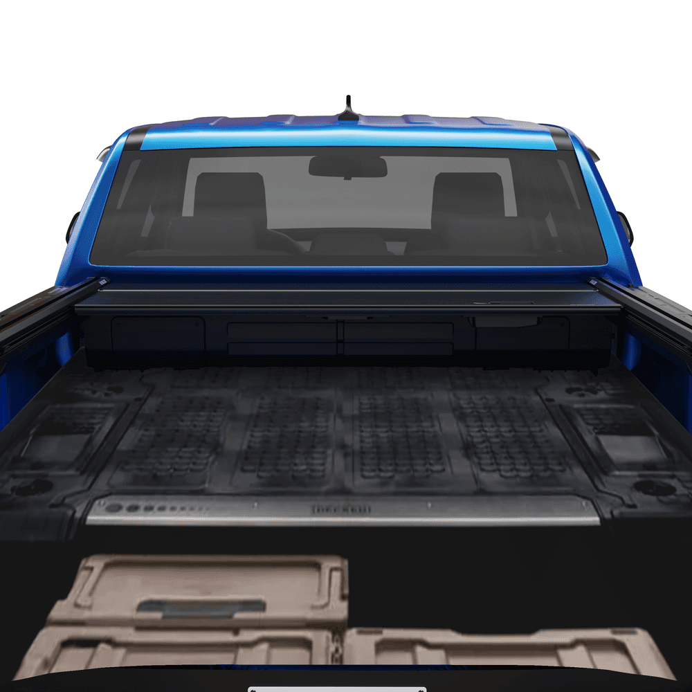 Open tailgate view of Ford Ranger RA showing the EGR RollTrac Manual in use