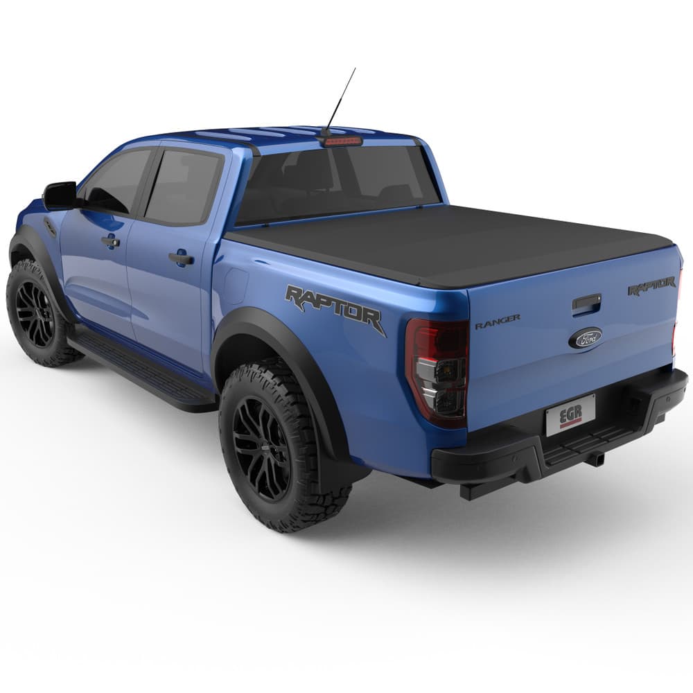 Rear view of Ford Ranger Raptor fitted with the EGR Soft Tonneau Cover