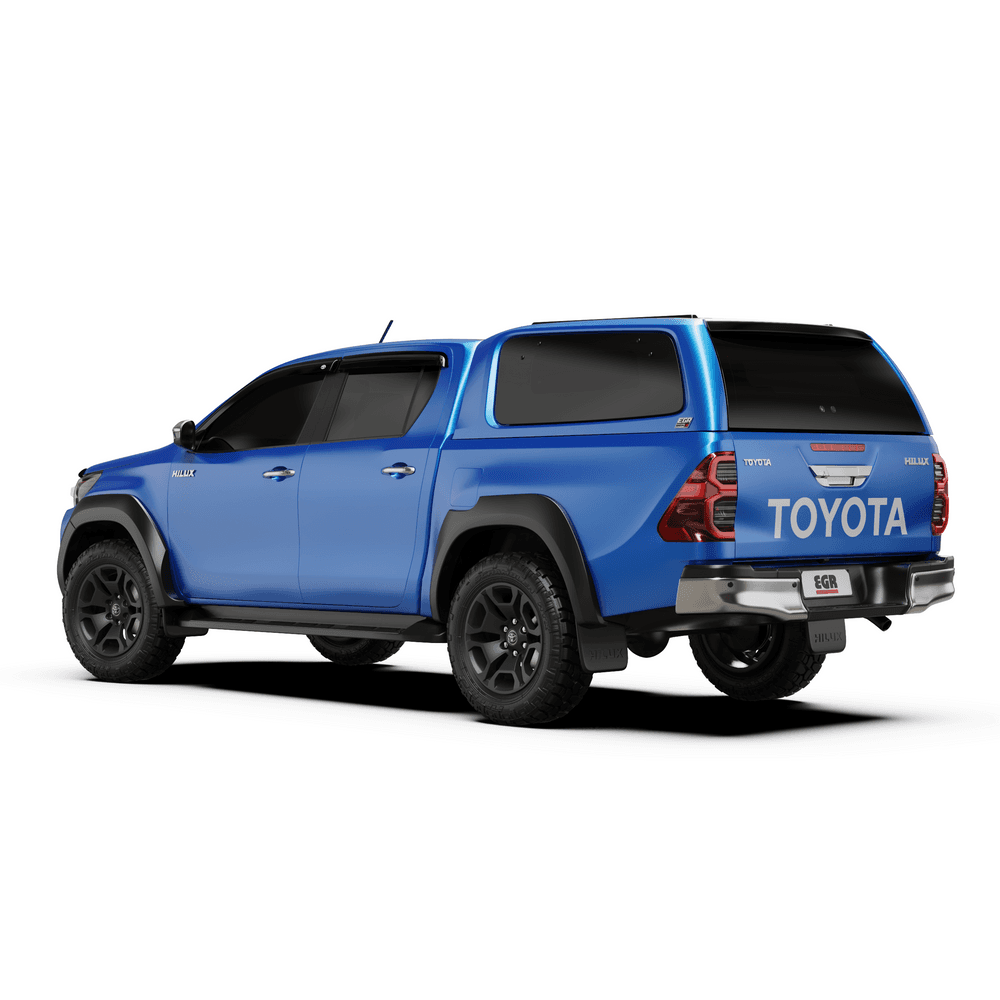 Rear view of Toyota Hilux equipped with the EGR GEN3 Canopy and central locking door