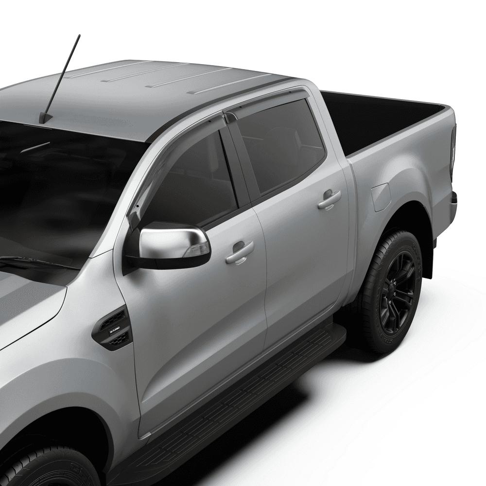 Ford Ranger side profile showing EGR slimline weather shields fitted to windows for wind and rain protection