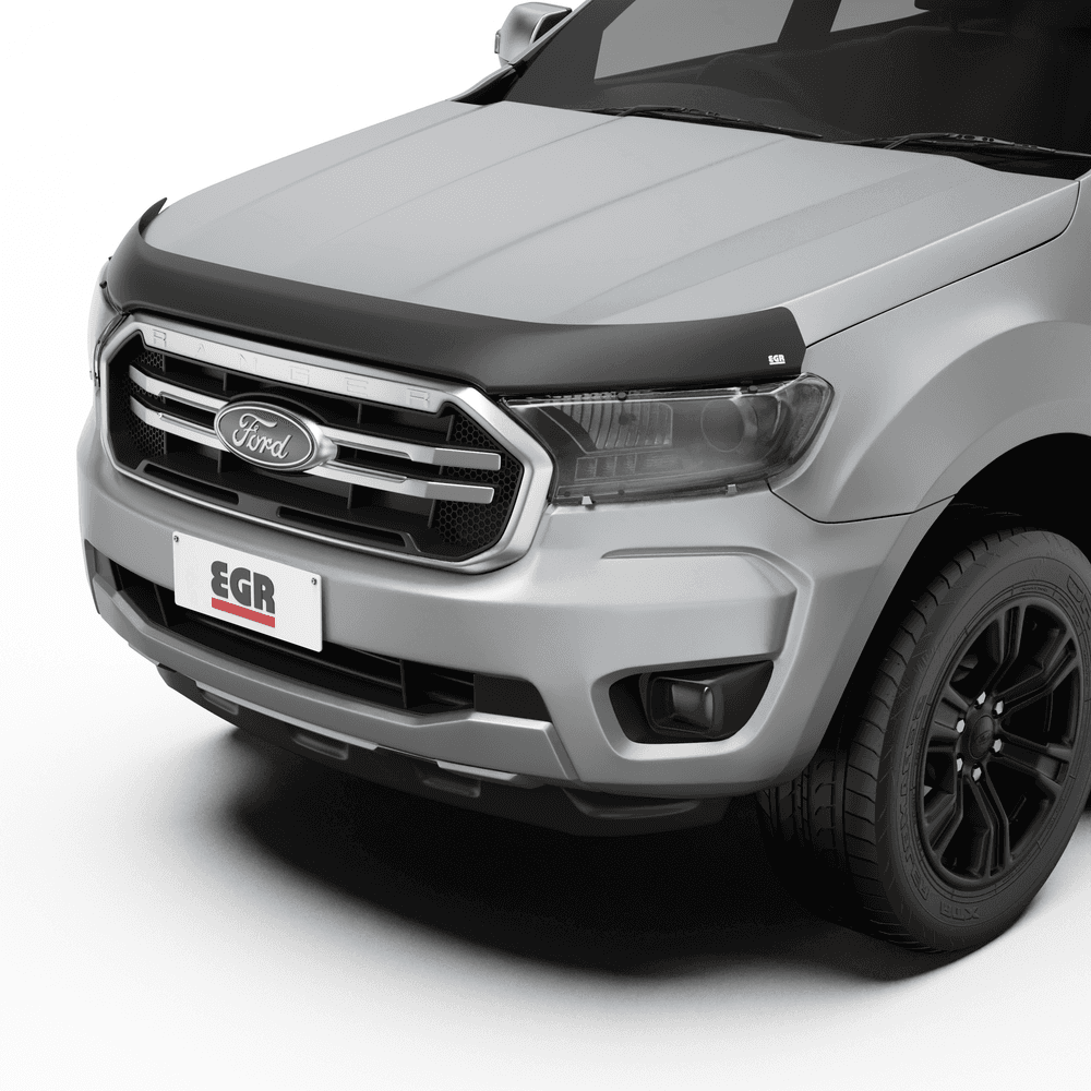 Front view of Ford Ranger with EGR matte black bonnet protector and clear headlight protectors installed
