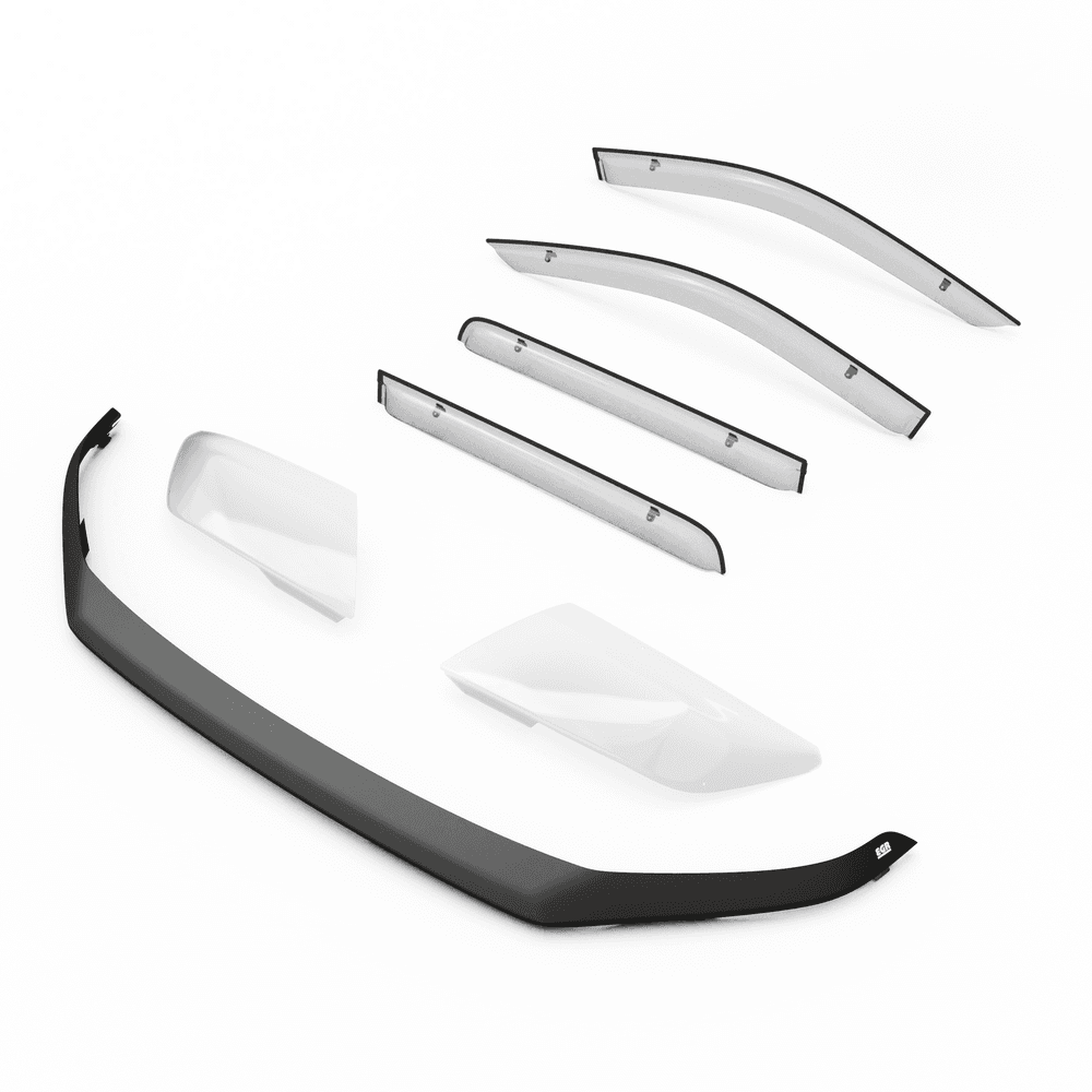 EGR Protection Pack components for Nissan Navara 2021 including bonnet protector, headlight guards and weather shields