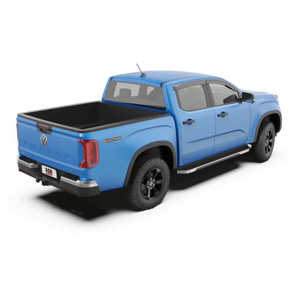 Smoke-tint EGR slimline weather shields fitted to Volkswagen Amarok 2012–2022 for rain-free ventilation