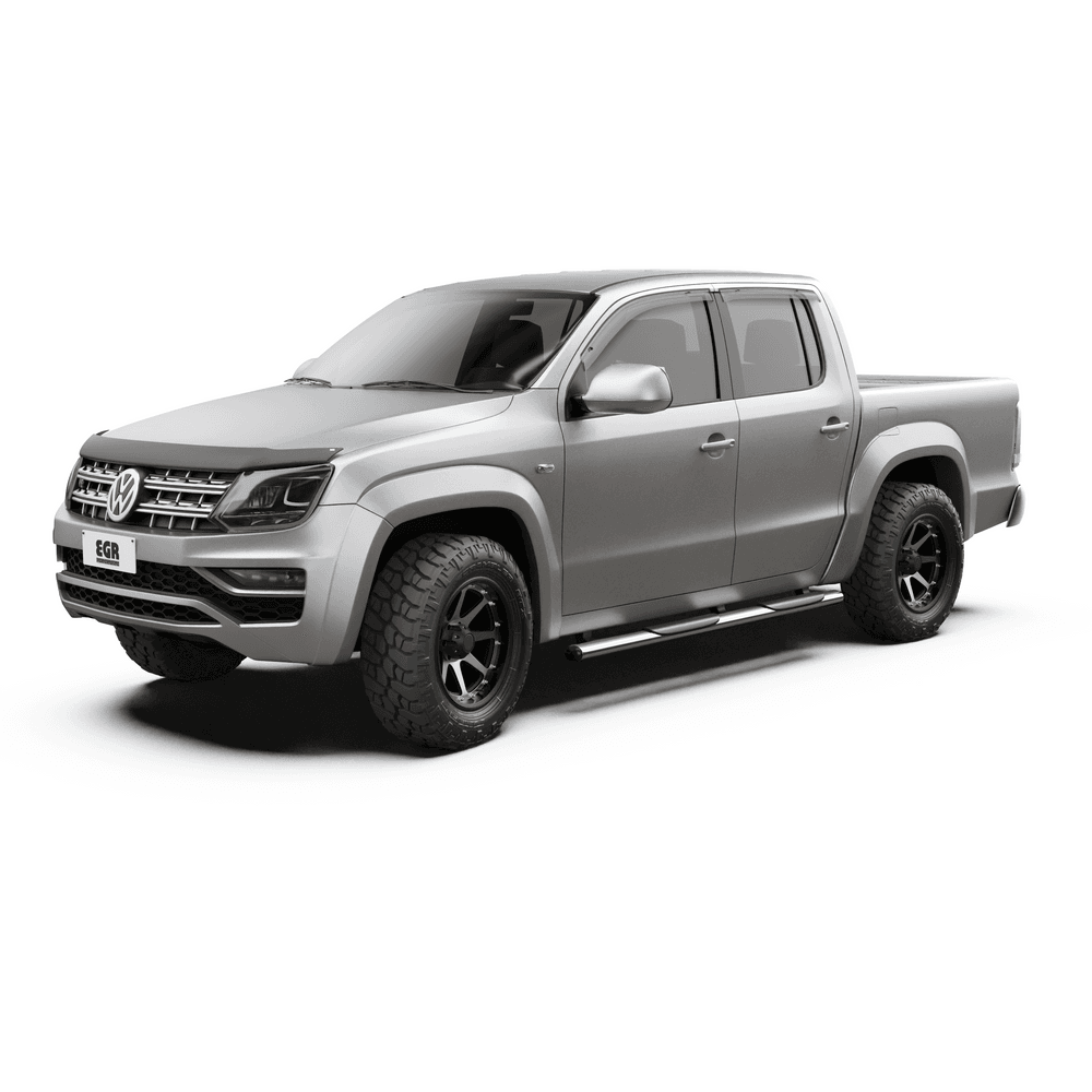 Volkswagen Amarok 2012–2022 fitted with EGR Protection Pack including bonnet protector, headlight protectors, and slimline weather shields