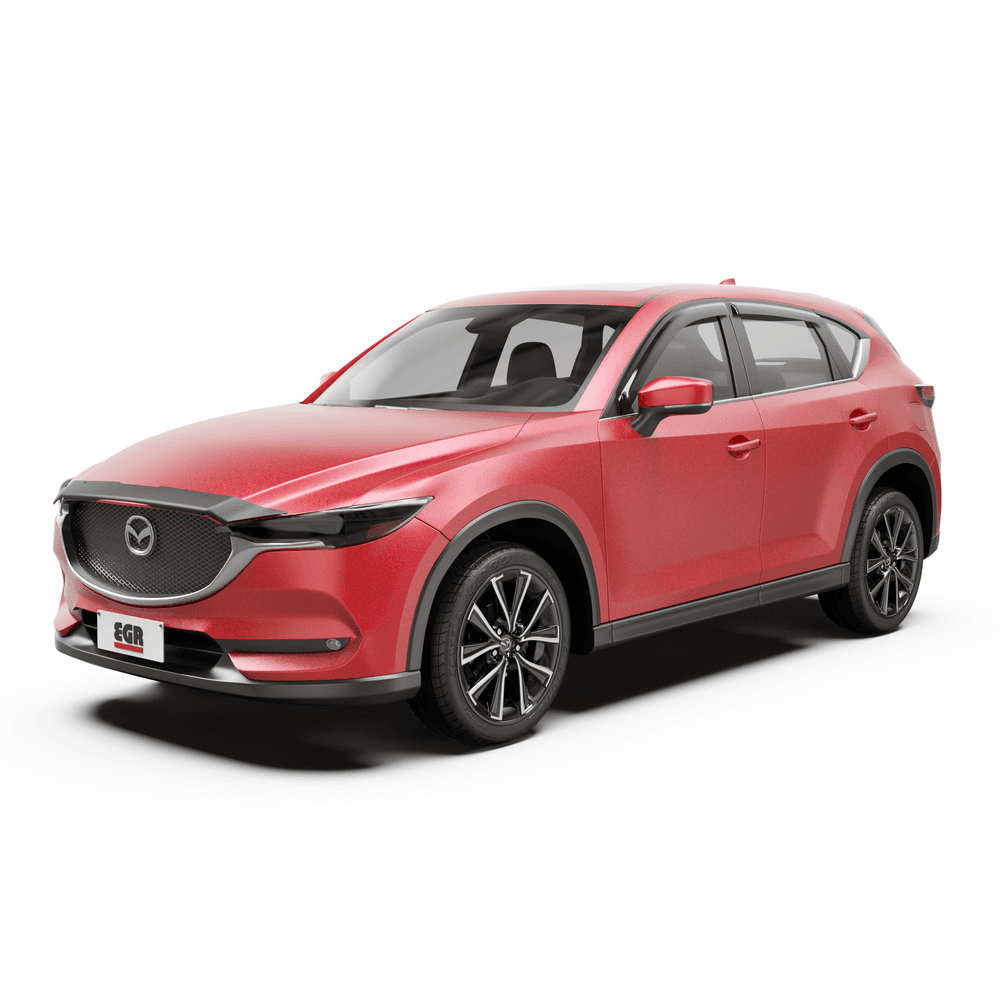 Mazda CX-5 2017–2021 fitted with EGR Protection Pack showing bonnet protector, weather shields, and headlight guards